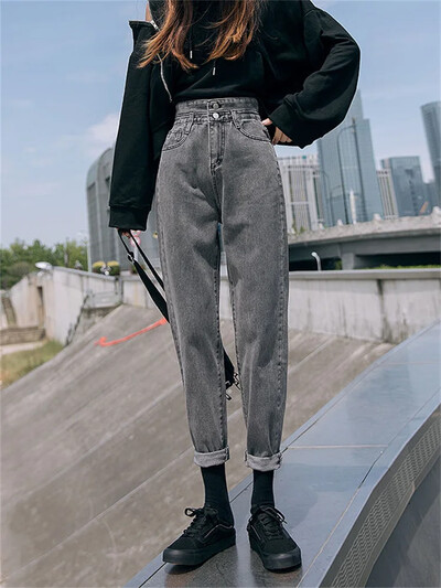 kevad 2022 naiste mood kõrge vöökoht Naiste haaremiteksad kottis lahtised naiste teksapüksid capris Püksid teksad mom teksad püksid