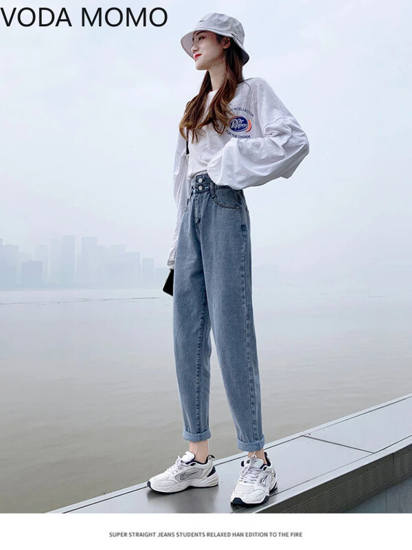 kevad 2022 naiste mood kõrge vöökoht Naiste haaremiteksad kottis lahtised naiste teksapüksid capris Püksid teksad mom teksad püksid