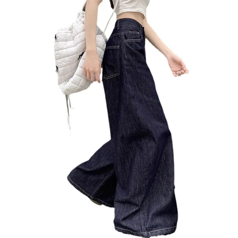Ligeman amerikai stílusú, magas derekú mélykék széles szárú farmer Női, bő szabású keskeny változat, egyenes szárú nadrág nyári új árri