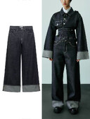 TRAF Moteriški nauji džinsai aukštu juosmeniu Ploni aukštu juosmeniu slenkančios kelnės palaidos džinsai Madingi laisvalaikio džinsai plačiomis kojomis