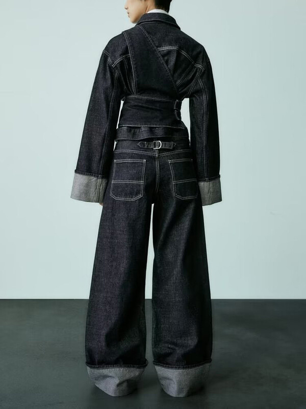 TRAF Moteriški nauji džinsai aukštu juosmeniu Ploni aukštu juosmeniu slenkančios kelnės palaidos džinsai Madingi laisvalaikio džinsai plačiomis kojomis