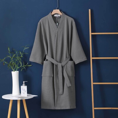 Párok 100% pamut fürdőköpeny kimonó fürdőköpeny kényelmes férfi és női köntös V-nyakú Hálóruha Hálóing Solid Waffle Hotel