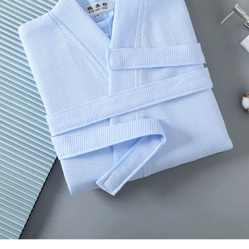 Párok 100% pamut fürdőköpeny kimonó fürdőköpeny kényelmes férfi és női köntös V-nyakú Hálóruha Hálóing Solid Waffle Hotel