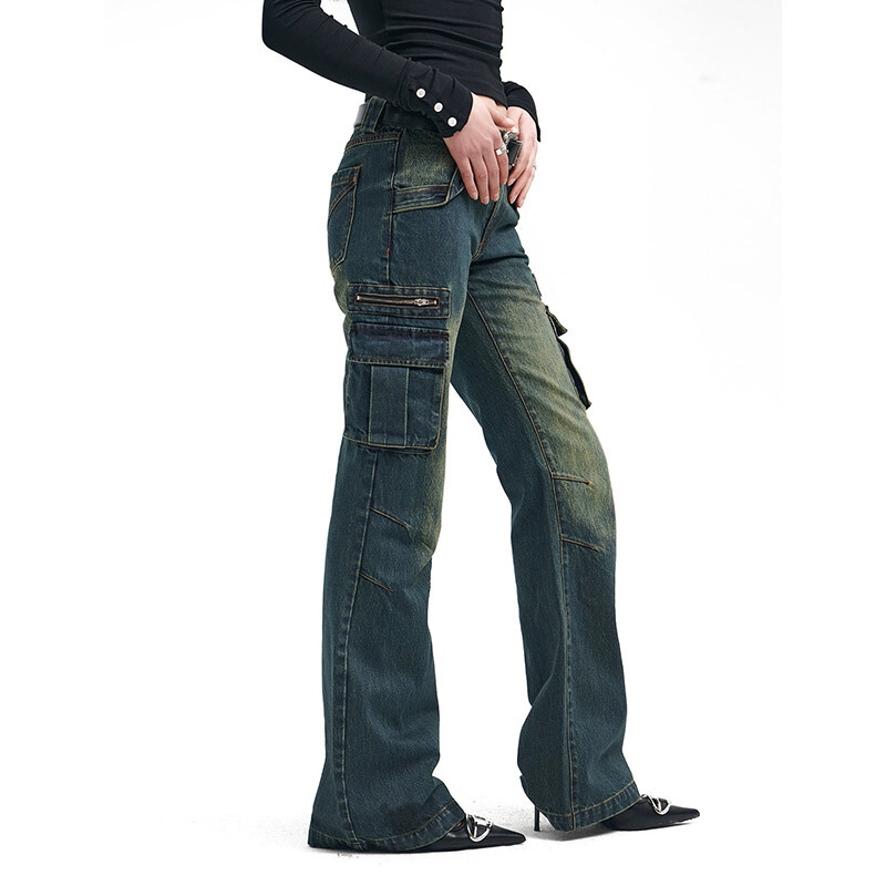 Női Kék Baggy Cargo Farmer Harajuku Y2k 90-es évek Esztétikus magas derekú farmer nadrág 2000-es évek Oversize Jean nadrág Vintage ruhák