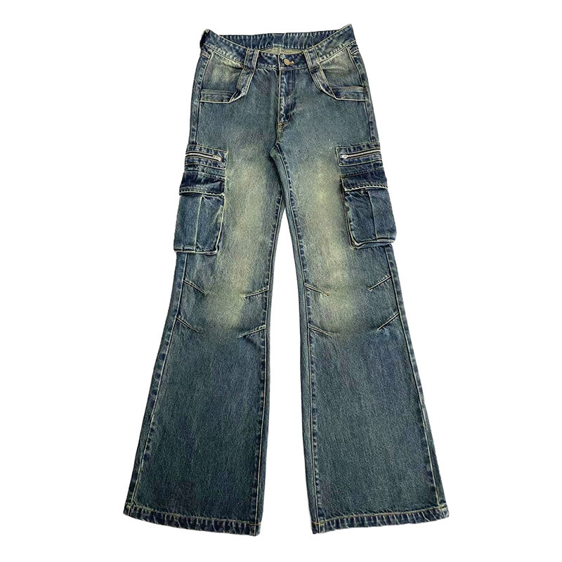 Női Kék Baggy Cargo Farmer Harajuku Y2k 90-es évek Esztétikus magas derekú farmer nadrág 2000-es évek Oversize Jean nadrág Vintage ruhák