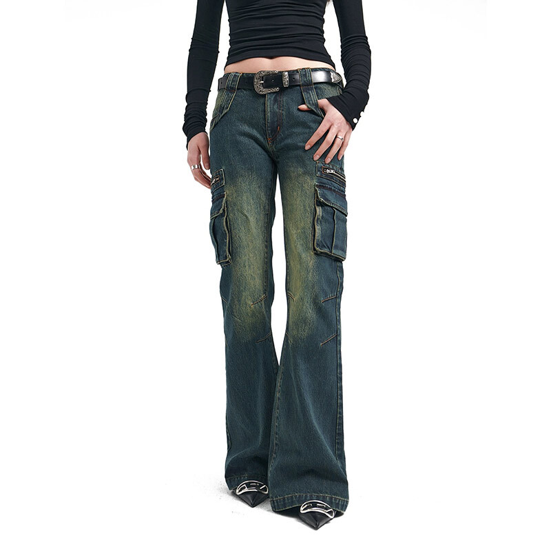 Női Kék Baggy Cargo Farmer Harajuku Y2k 90-es évek Esztétikus magas derekú farmer nadrág 2000-es évek Oversize Jean nadrág Vintage ruhák