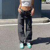 Női széles szárú laza karcsúsító farmer Új retro Y2K Punk alacsony derékú, laza egyenes szárú farmer Utcai stílusú nadrág padlónadrág