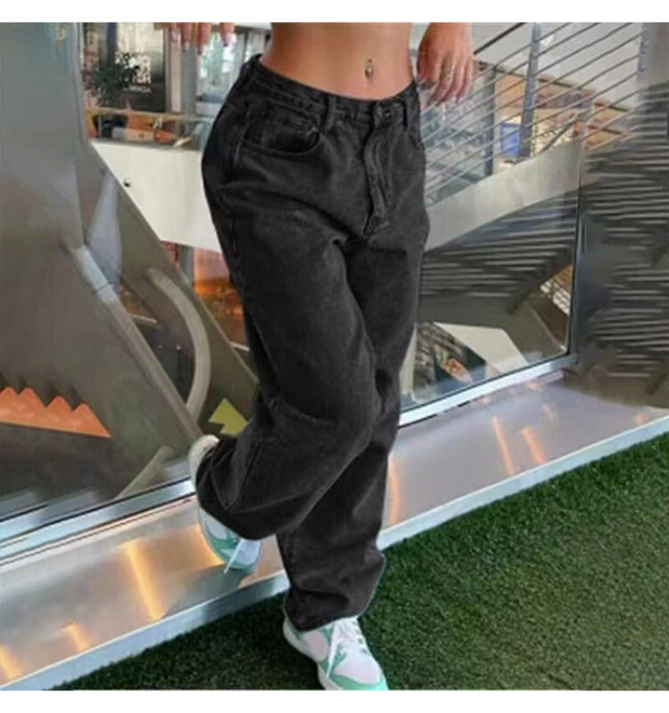 Női széles szárú laza karcsúsító farmer Új retro Y2K Punk alacsony derékú, laza egyenes szárú farmer Utcai stílusú nadrág padlónadrág