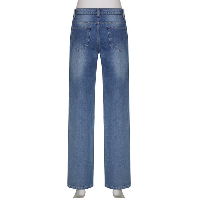 Női Harajuku Print Farmer Virágmintás Vintage Esztétikus Baggy Egyenes nadrág Grunge Alkalmi ruhák Nadrág Utcai ruházat Y2k