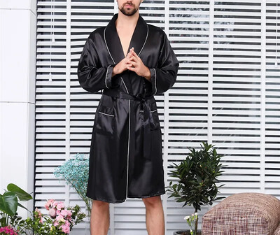 2025 Muške ljetne tanke pidžame Haljine Muška kućna odjeća Kimono ogrtač dugih rukava Crna svilena satenska spavaćica Muška dnevna odjeća