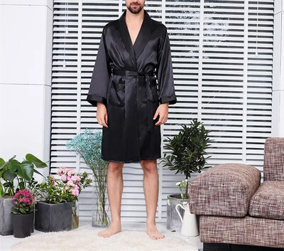 2025 Muške ljetne tanke pidžame Haljine Muška kućna odjeća Kimono ogrtač dugih rukava Crna svilena satenska spavaćica Muška dnevna odjeća