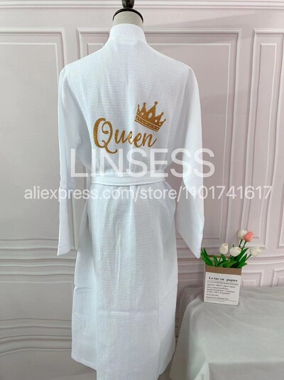 Vahvlitega puuvillasest hommikumantlikomplekt paarile 2tk härra ja proua vannimantlid Talvekuninganna Vahvlivalge supelmantel 2023 Unisex kimono