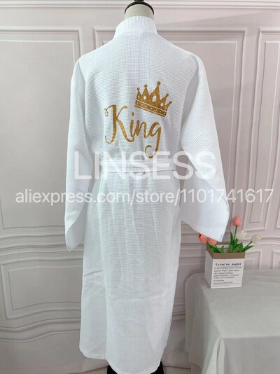 Vahvlitega puuvillasest hommikumantlikomplekt paarile 2tk härra ja proua vannimantlid Talvekuninganna Vahvlivalge supelmantel 2023 Unisex kimono