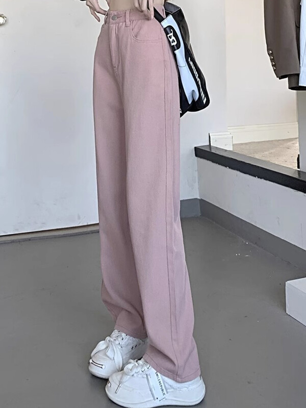 Lányok magas derekú széles szárú farmer Női High Street farmer Egyenes szárú nadrág női retro kék világoskék fekete szürke rózsaszín nadrág