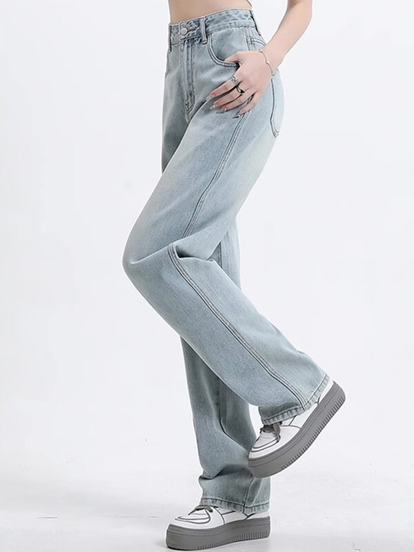 Lányok magas derekú széles szárú farmer Női High Street farmer Egyenes szárú nadrág női retro kék világoskék fekete szürke rózsaszín nadrág