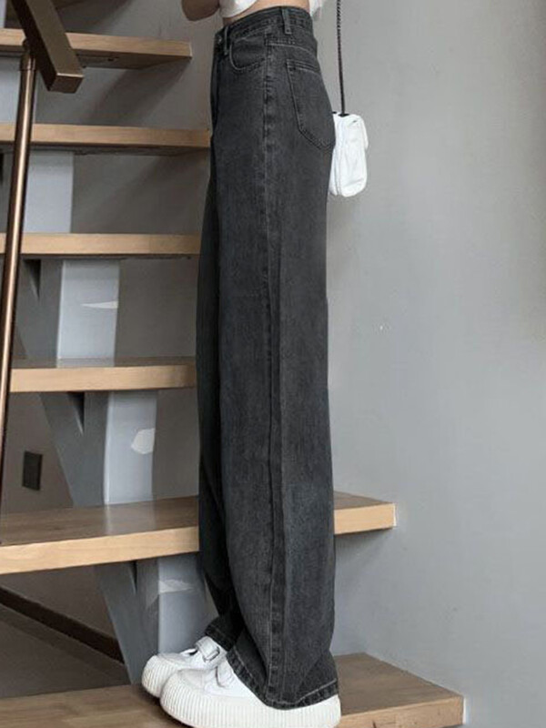 Lányok magas derekú széles szárú farmer Női High Street farmer Egyenes szárú nadrág női retro kék világoskék fekete szürke rózsaszín nadrág