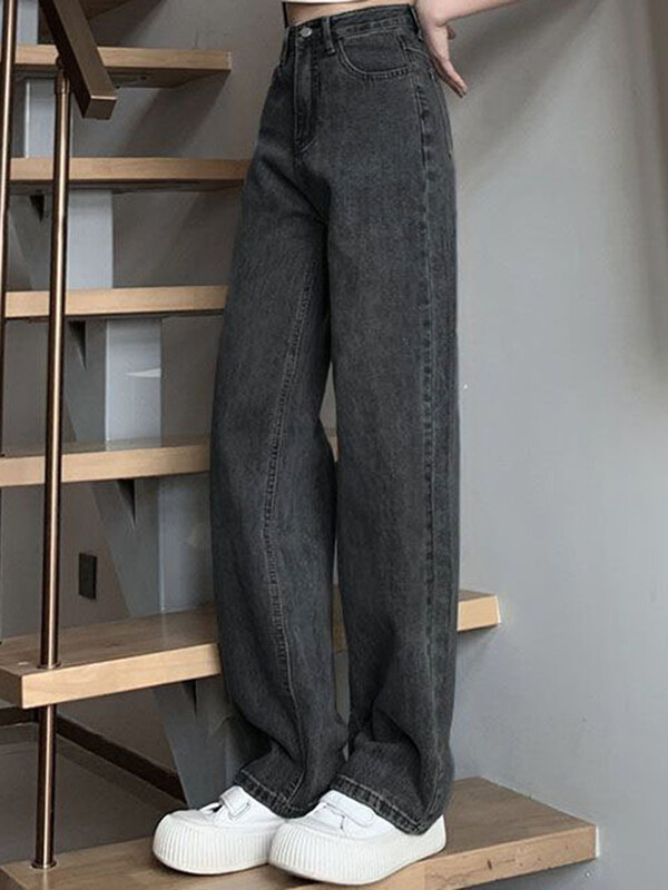 Lányok magas derekú széles szárú farmer Női High Street farmer Egyenes szárú nadrág női retro kék világoskék fekete szürke rózsaszín nadrág