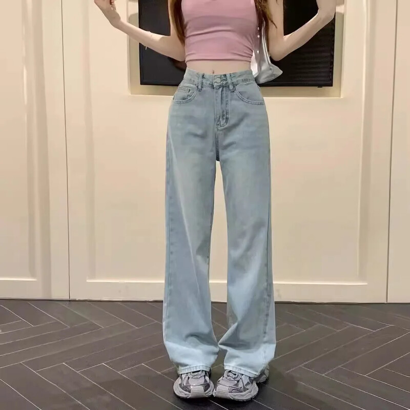 Moteriški tiesių kojų dizaino liekninantys džinsai, laisvi, plačios kojos Honkongo stiliaus Mm dizaino jautrumas