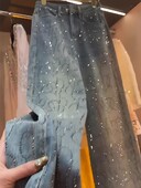 Deimantiniai džinsai moterims Blizgantys aukštu juosmeniu Laisvos plačios džinsinės kelnės Mėlynos Kalnų krištolinės kelnės Gatvės drabužiai madingos kelnės