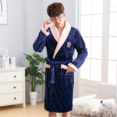 Flaneliniai vyriški naktiniai drabužiai Negligee žiemos koralų vilnos suknelė miegui Namų drabužiai Storas chalatas diržas kišeniniai naktiniai marškiniai