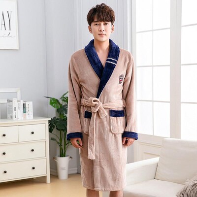 Flaneliniai vyriški naktiniai drabužiai Negligee žiemos koralų vilnos suknelė miegui Namų drabužiai Storas chalatas diržas kišeniniai naktiniai marškiniai
