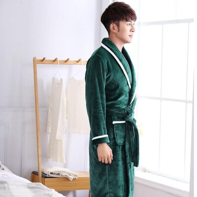 Flaneliniai vyriški naktiniai drabužiai Negligee žiemos koralų vilnos suknelė miegui Namų drabužiai Storas chalatas diržas kišeniniai naktiniai marškiniai