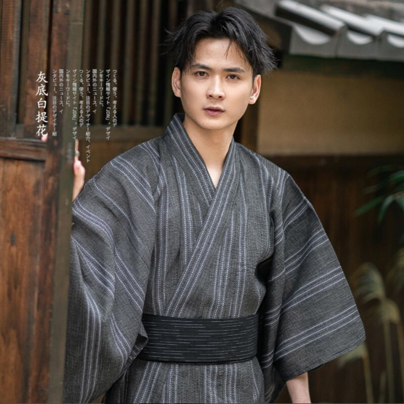 Kimono chalatas vyrams ilgomis rankovėmis medvilnės tradicinė pižama samurajų naktiniai marškiniai Yukata miego chalatas ilgas naktinis marškinys