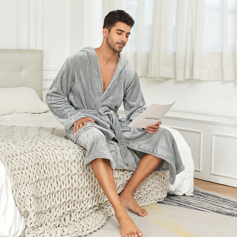 Ühevärviline kapuutsiga kimono dušimantel meestele sügistalvine soe dušš hommikumantel Pehmed koduriided taskuöösärgiga