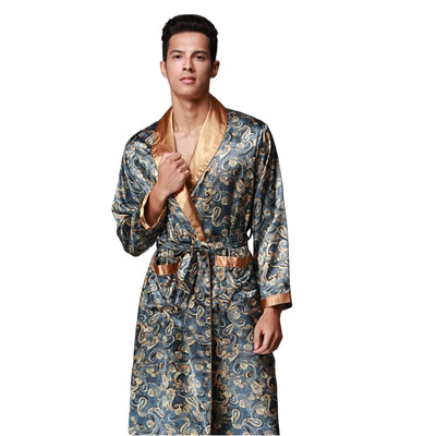 Vyriški vasaros Paisley Print Šilkiniai chalatai Vyriški vyresnio amžiaus satininiai miegui Pižamos ilgas kimono chalatas, chalatas vyrams