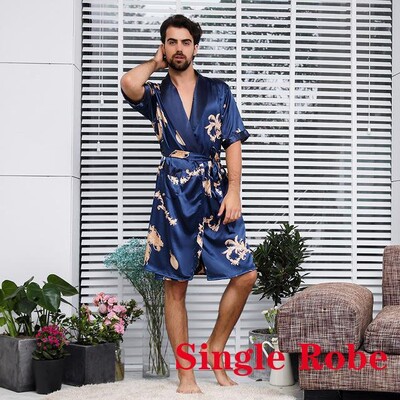 Liela izmēra 4XL 5XL vīriešu satīna halāta komplekts Dragon Print 2GB naktsveļa Silky Nighty & Robe komplekts Vīriešu ikdienas kimono kleita, brīvs mājas apģērbs