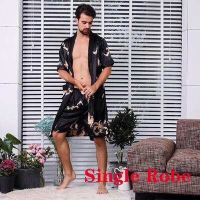 Liela izmēra 4XL 5XL vīriešu satīna halāta komplekts Dragon Print 2GB naktsveļa Silky Nighty & Robe komplekts Vīriešu ikdienas kimono kleita, brīvs mājas apģērbs