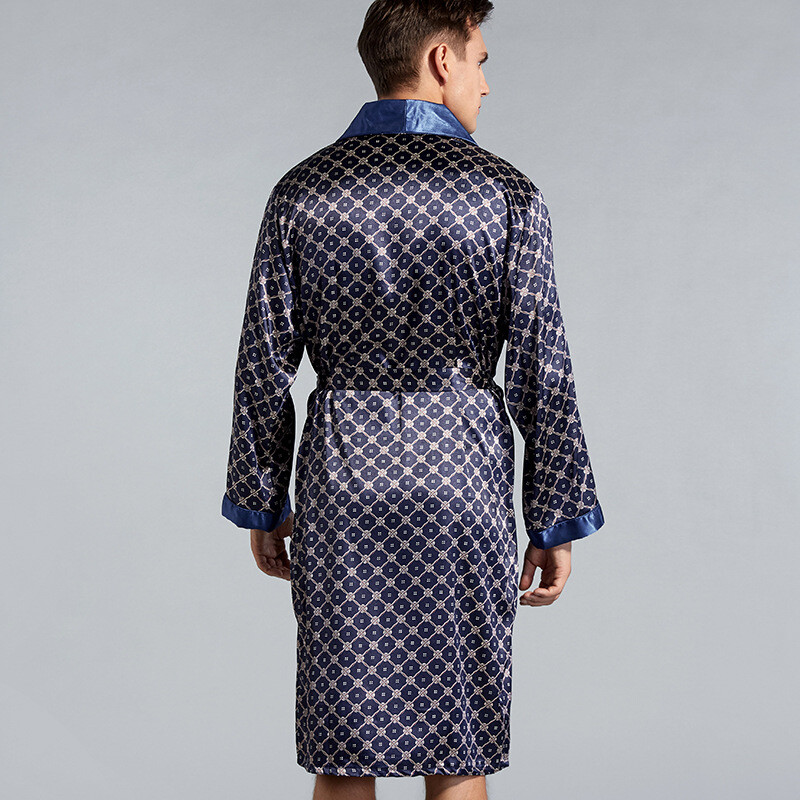 2025 Férfi nyári selyem zuhanyköntös Geometrikus ruha Hálóruha Férfi Otthoni Ruha Hosszú ujjú Kimonó Fürdőköpeny Hálóruha Oversize 5XL
