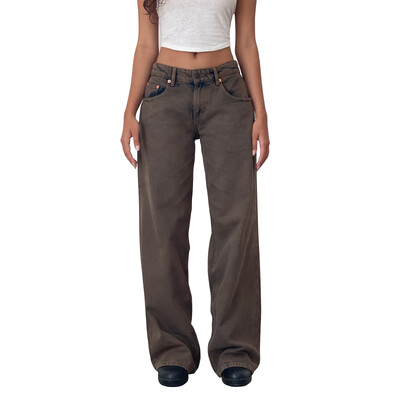 Combhasaki női Y2K Vintage cipzáros gombos, alacsony derékú farmer, egyszínű táskás farmer hosszú nadrág zsebekkel, napi utcai viselet