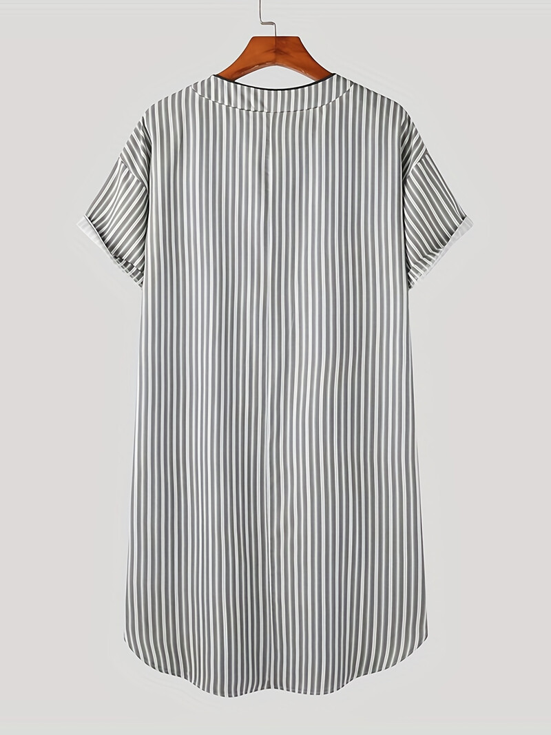 Vīriešu ikdienas naktskrekls ar pogām garām piedurknēm ar V veida kakla izgriezumu Modes mājas apģērbs brīvi pieguļošs, svītrains Premium pidžamas 2024. gada jaunums