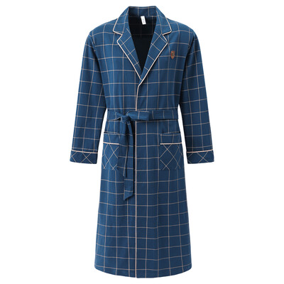 Tavaszi őszi kockás fürdőköpeny férfi alvófelső kimonó köntös férfiaknak teljes tiszta pamut hosszú fürdőköpeny menyasszonyi köntös pongyola M-4XL