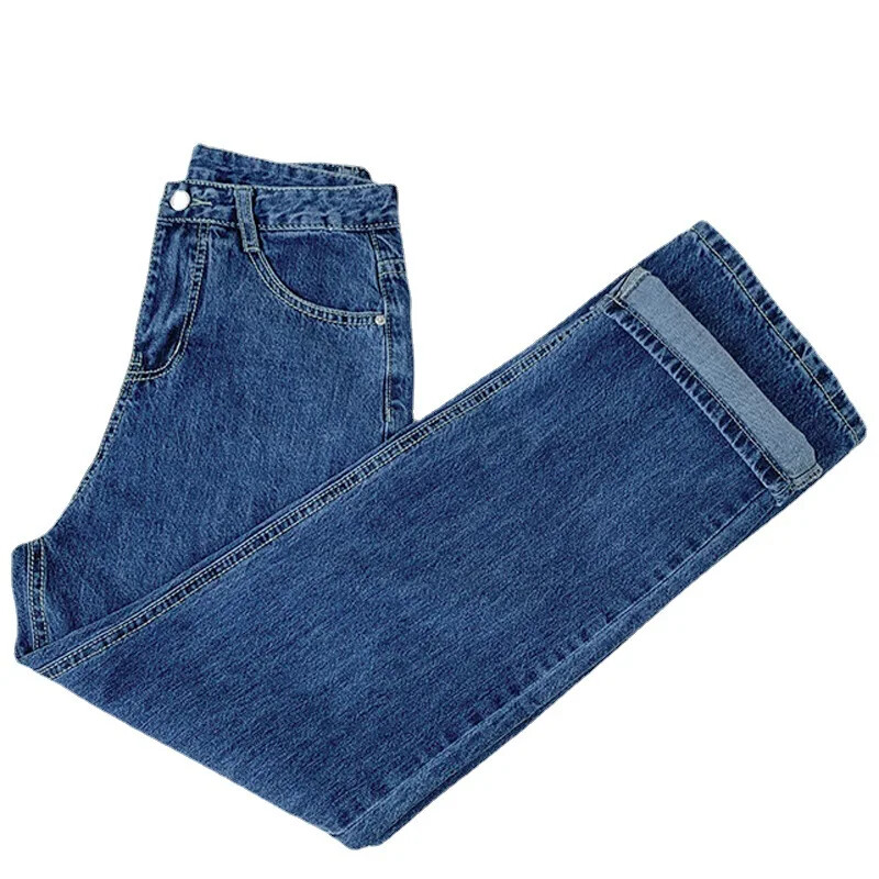 Vintažiniai tiesių kojų laisvi džinsai Moteriški džinsai aukštu juosmeniu, laisvalaikio liekninantys varpelio apačia Universalūs drabuzuoti ilgos madingos kelnės
