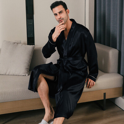 Pižama vyriška pavasario ir rudens šilko plono stiliaus negabaritinė pižama ilgomis rankovėmis chalatai lediniai šilko chalatai namų drabužiai vasarai