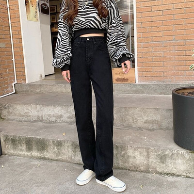 Lahtised sirge silindriga naiste teksad Kõrge vöökohaga salendavad pikad püksid Trendikas puuvillane kangas Mugav vabaaja stiil