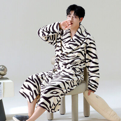 Vyriškas storas chalatas šiltas flanelinis chalatas kimono suknelė atverčiama apykakle naktiniai drabužiai žiemai rudeniniai miegui Laisvi poilsio drabužiai šilti namų drabužiai