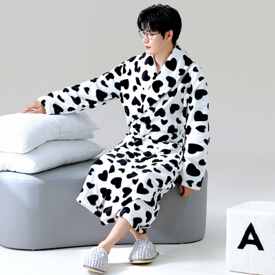 Vyriškas storas chalatas šiltas flanelinis chalatas kimono suknelė atverčiama apykakle naktiniai drabužiai žiemai rudeniniai miegui Laisvi poilsio drabužiai šilti namų drabužiai