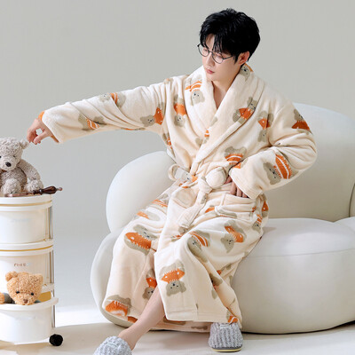 Vyriškas storas chalatas šiltas flanelinis chalatas kimono suknelė atverčiama apykakle naktiniai drabužiai žiemai rudeniniai miegui Laisvi poilsio drabužiai šilti namų drabužiai