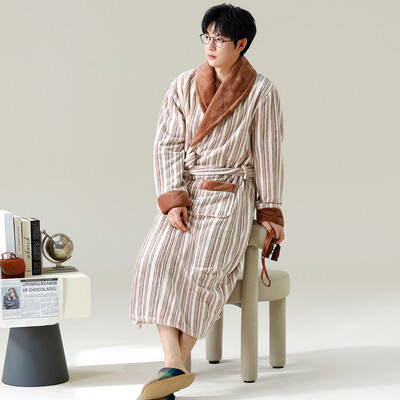 Vyriškas storas chalatas šiltas flanelinis chalatas kimono suknelė atverčiama apykakle naktiniai drabužiai žiemai rudeniniai miegui Laisvi poilsio drabužiai šilti namų drabužiai