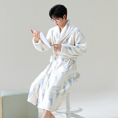 Vyriškas storas chalatas šiltas flanelinis chalatas kimono suknelė atverčiama apykakle naktiniai drabužiai žiemai rudeniniai miegui Laisvi poilsio drabužiai šilti namų drabužiai