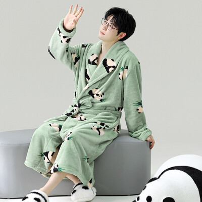 Vyriškas storas chalatas šiltas flanelinis chalatas kimono suknelė atverčiama apykakle naktiniai drabužiai žiemai rudeniniai miegui Laisvi poilsio drabužiai šilti namų drabužiai