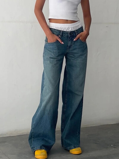 Y2k Vintage traperice niskog struka za žene Traperice Široke ravne nogavice Baggy Jeans Boyfriend traper hlače s džepovima Streetwear