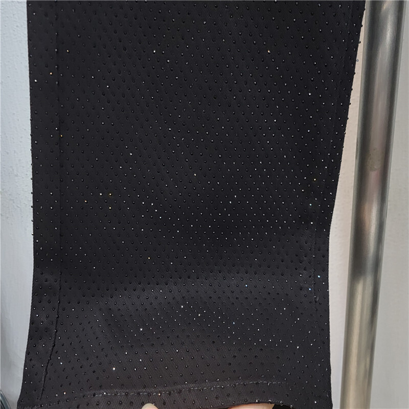 DEAT sieviešu džinsi ar augstu vidukli, vienpusēji pilns Rhinestone melns, taisns, plats džinsa bikses 2025. gada jaunais modes pavasaris 29L8628