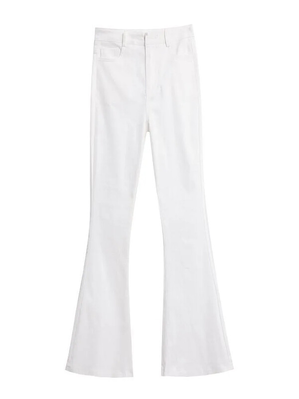 White Bell Bottoms Džinsi Sieviešu ar augstu vidukli elastīgas Taisnas džinsa bikses Rudens/ziemas plāns audums vilkšana