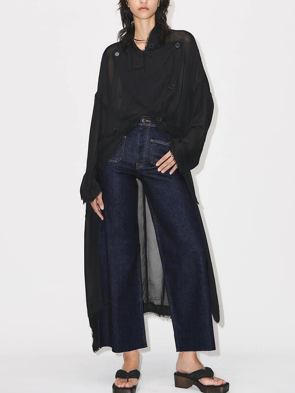 TRAFZA moteriškas mados pleistras su kišenėmis plačiomis plonomis džinsais Vintažinis aukštu juosmeniu, tiesus užtrauktuku platus džinsas gatvės stiliaus kelnės