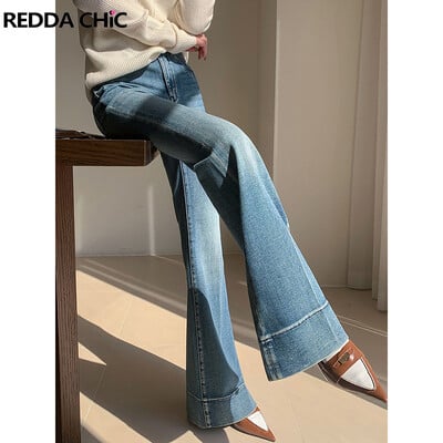 REDDACHiC Tall Girl Casual Flare Jeans Plain Whiskers Bootcut Pants Дълги панталони с висока талия Работни офис корейски дамски дрехи