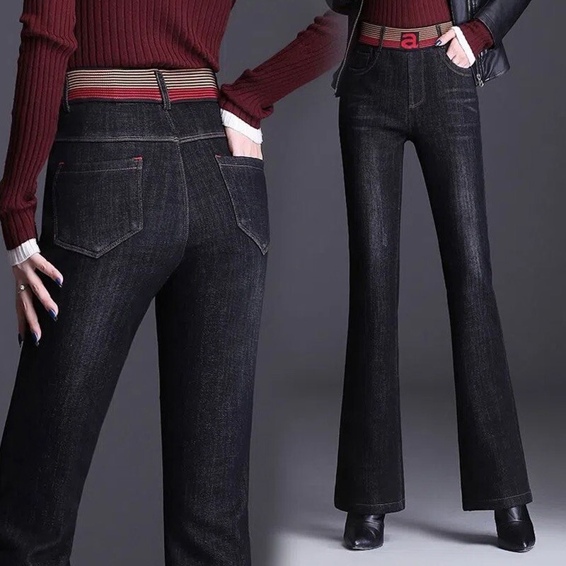 Suur suurus 33 Teksad Naised Kõrge vöökohaga Vintage Flare Denim Püksid Slim Stretch Sirge Vaqueros Casual Pantalones Korea püksid Uus